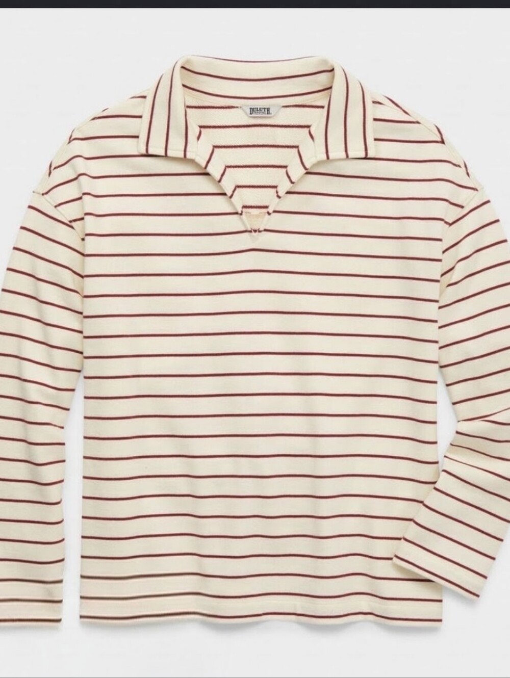 Duluth 100% Cotton Canal Park Terry Collared Long Sleeve Cream & Burgundy 1X